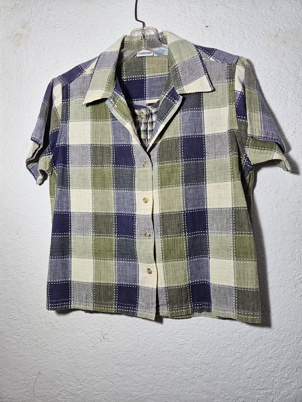 Cabin Creek Plaid Short Sleeve Button-Up - Navy, Olive & Cream